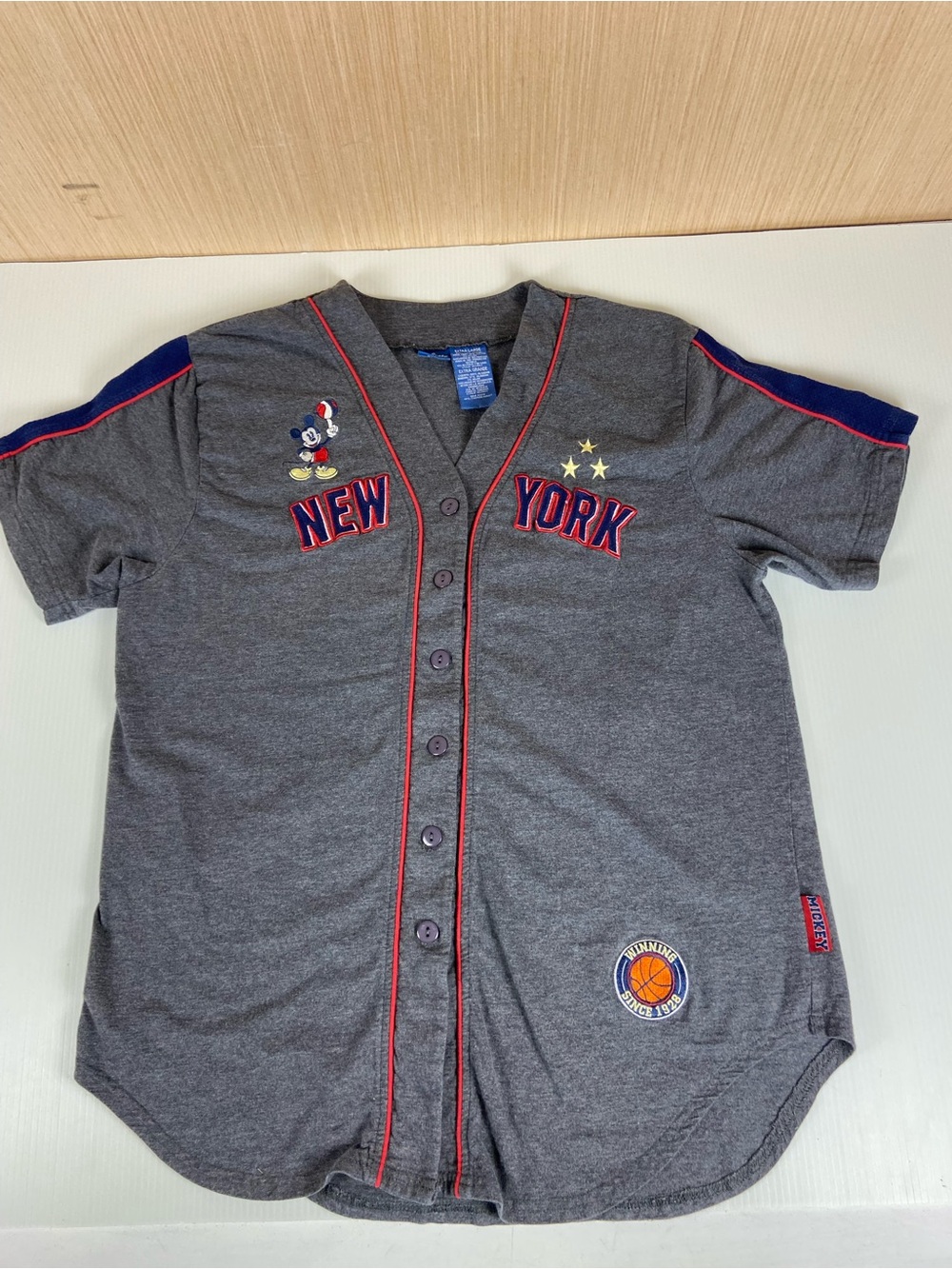 Disney Mickey Mouse Y2K New York Baseball Jersey Shirt Gray XL